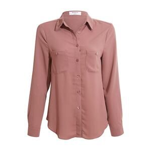 REVEROF Women's Woven Button Front Shirt With Pockets Size M In Dark Mauve